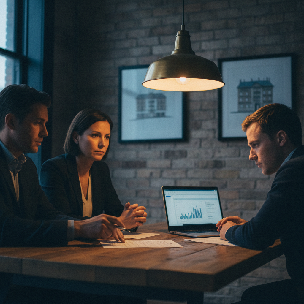 Real estate team reviewing expense reports
